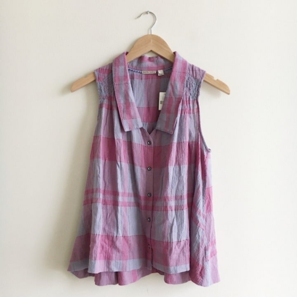 SPRING SALE- NWT Anthropologie boho plaid sleeveless button down
